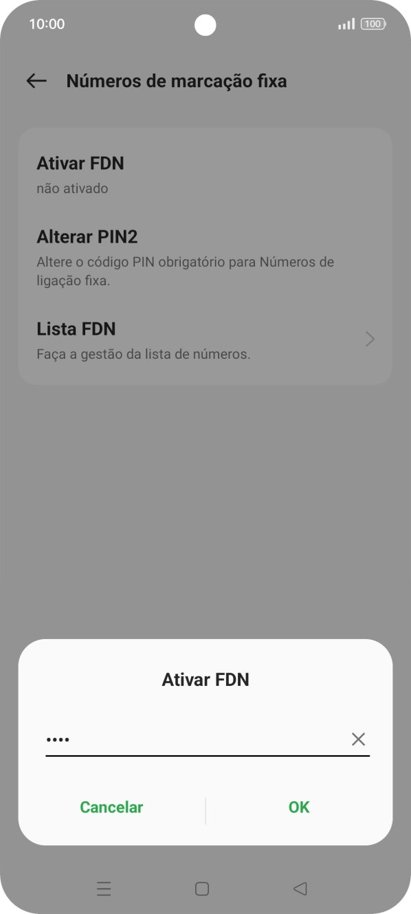 Introduza o código PIN2 e prima o ícone para aceitar.