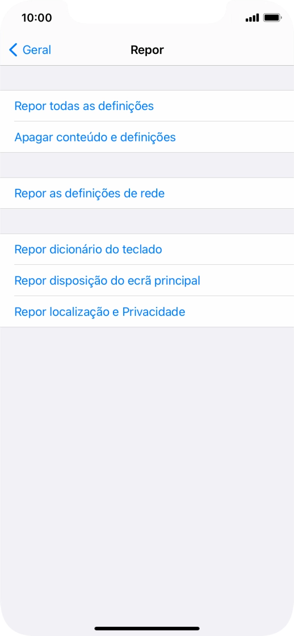 Prima Repor todas as definições.