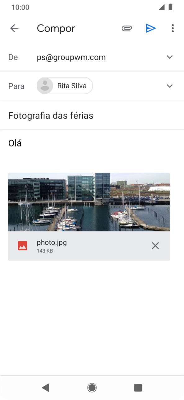Prima o ícone para enviar quando terminar de escrever o seu e-mail.
