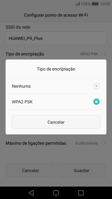 Prima WPA2 PSK para proteger o hotspot Wi-Fi com uma password.