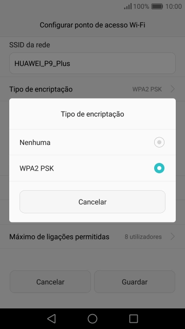 Prima WPA2 PSK para proteger o hotspot Wi-Fi com uma password.