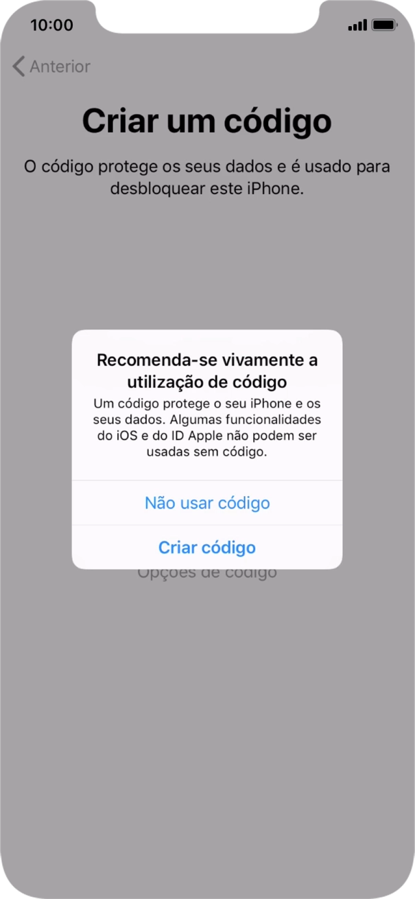 Se desativar a função, prima Não usar código.