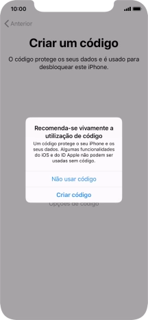 Se desativar a função, prima Não usar código.