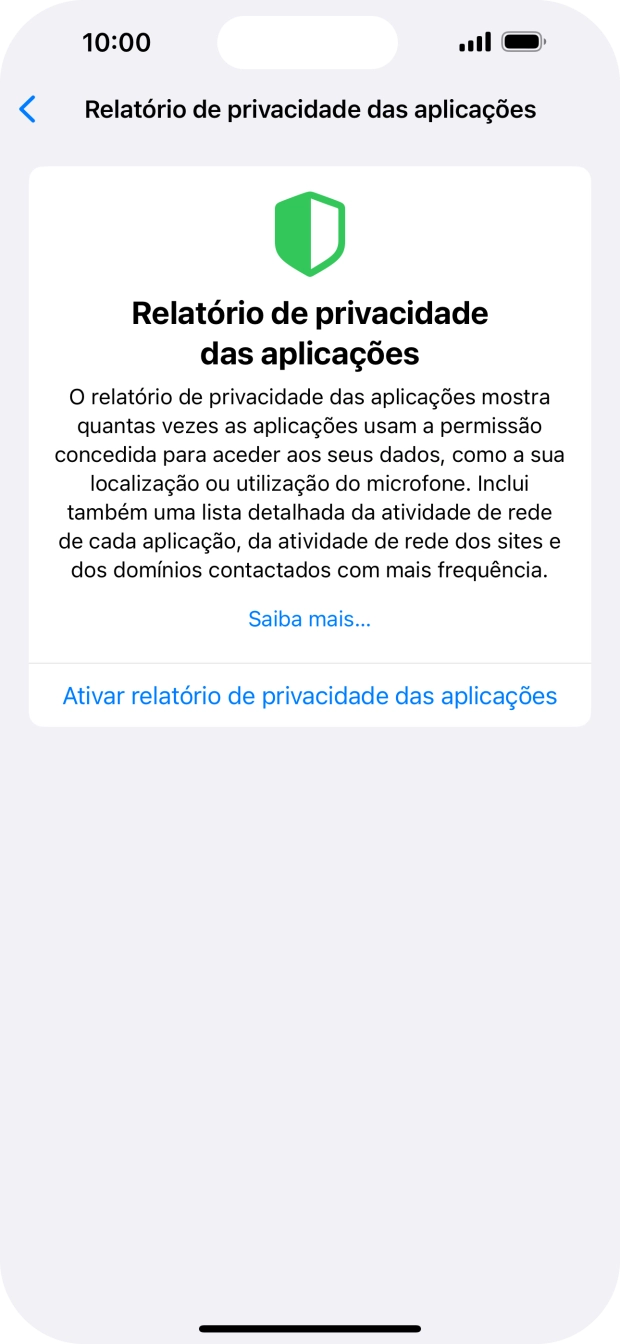 Prima Ativar relatório de privacidade das aplicações para ativar a função.