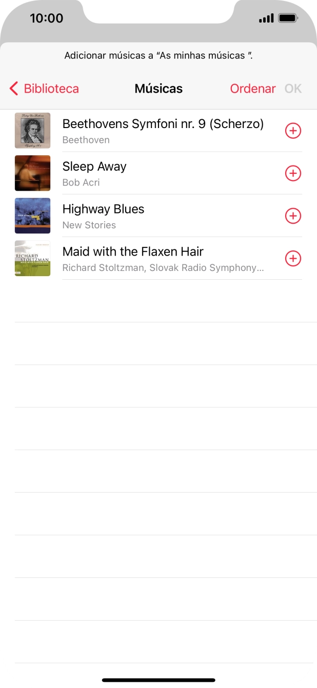 Vá até à categoria pretendida e prima o ficheiro de música pretendido.