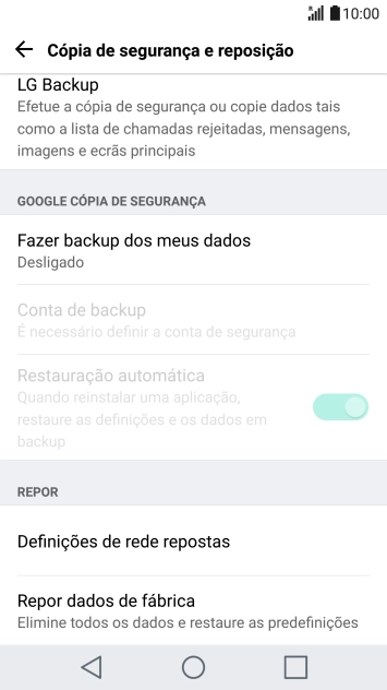 Prima Repor dados de fábrica.