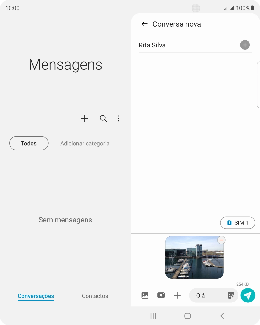 Prima o ícone para enviar quando terminar de escrever a sua mensagem multimédia.