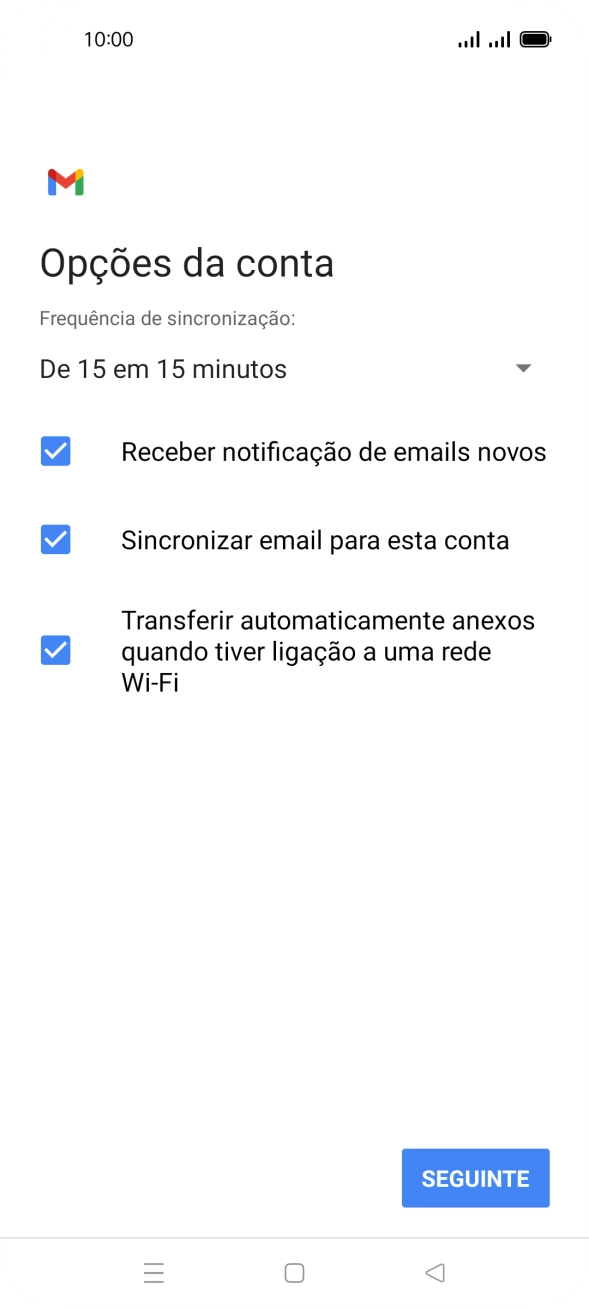 Se o ecrã mostrar esta imagem, a sua conta foi identificada e configurada automaticamente. Siga as indicações no ecrã para introduzir informações adicionais e concluir a configuração.