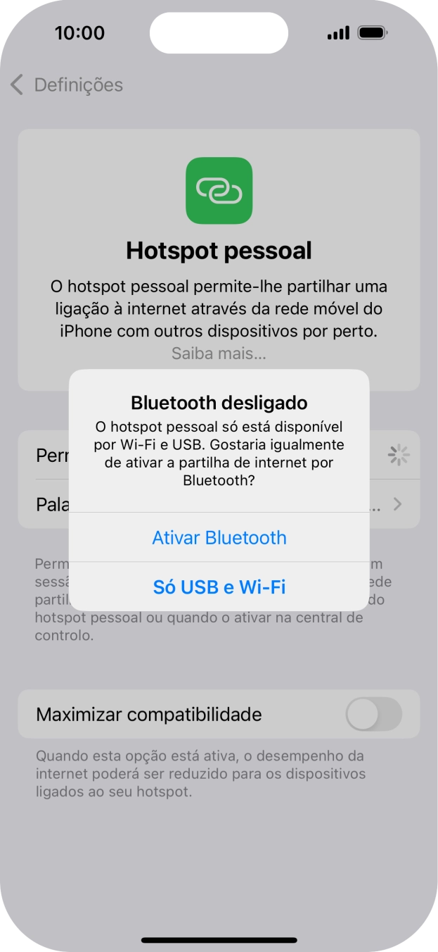 Se o Wi-Fi estiver ativado, prima Só USB e Wi-Fi .