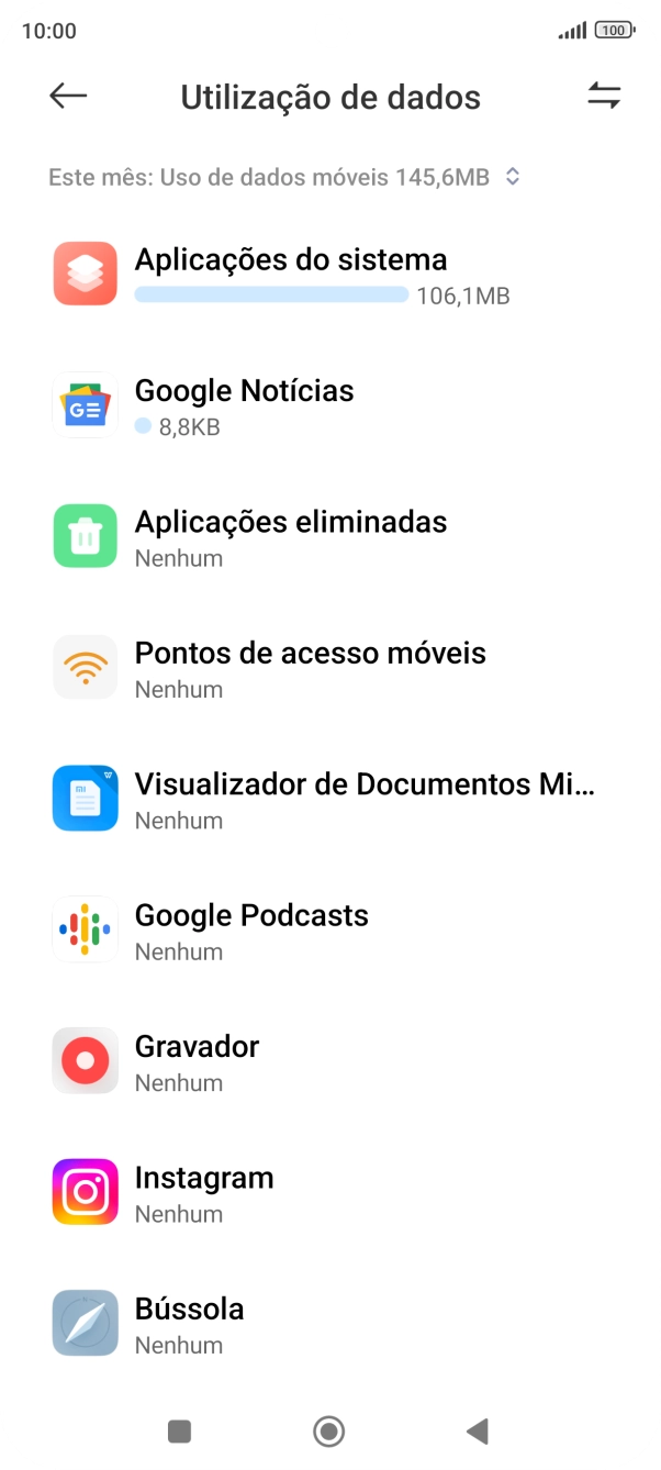 O consumo total de dados para o período escolhido é agora mostrado no ecrã.