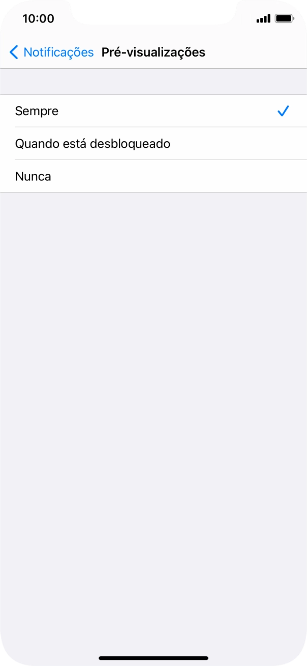 Para escolher a pré-visualização de notificações no ecrã bloqueado, prima Sempre.