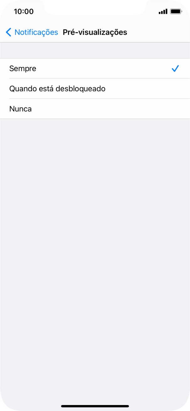 Para escolher a pré-visualização de notificações no ecrã bloqueado, prima Sempre.
