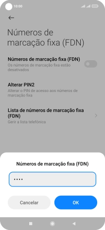 Introduza o código PIN2 e prima OK.