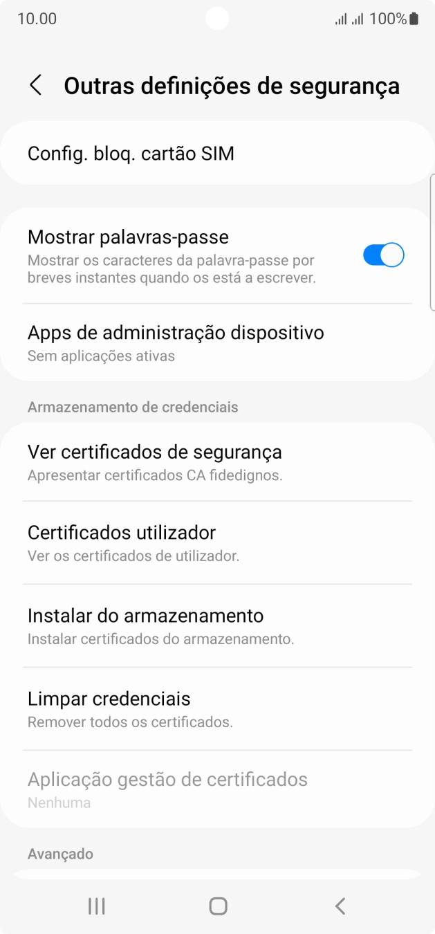 Prima Config. bloq. cartão SIM.