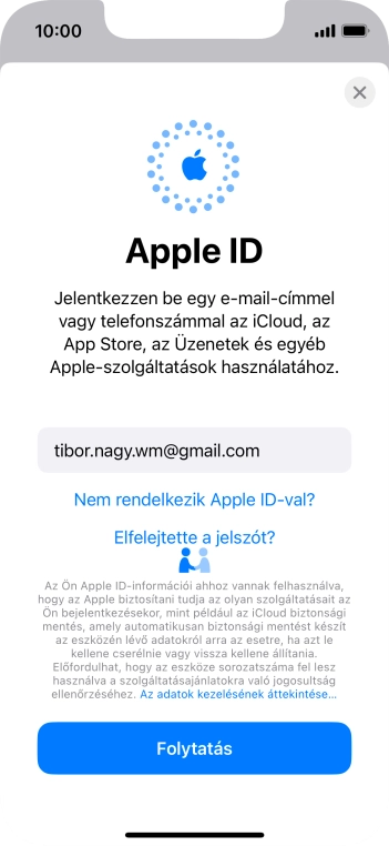Válaszd a Folytatás lehetőséget.