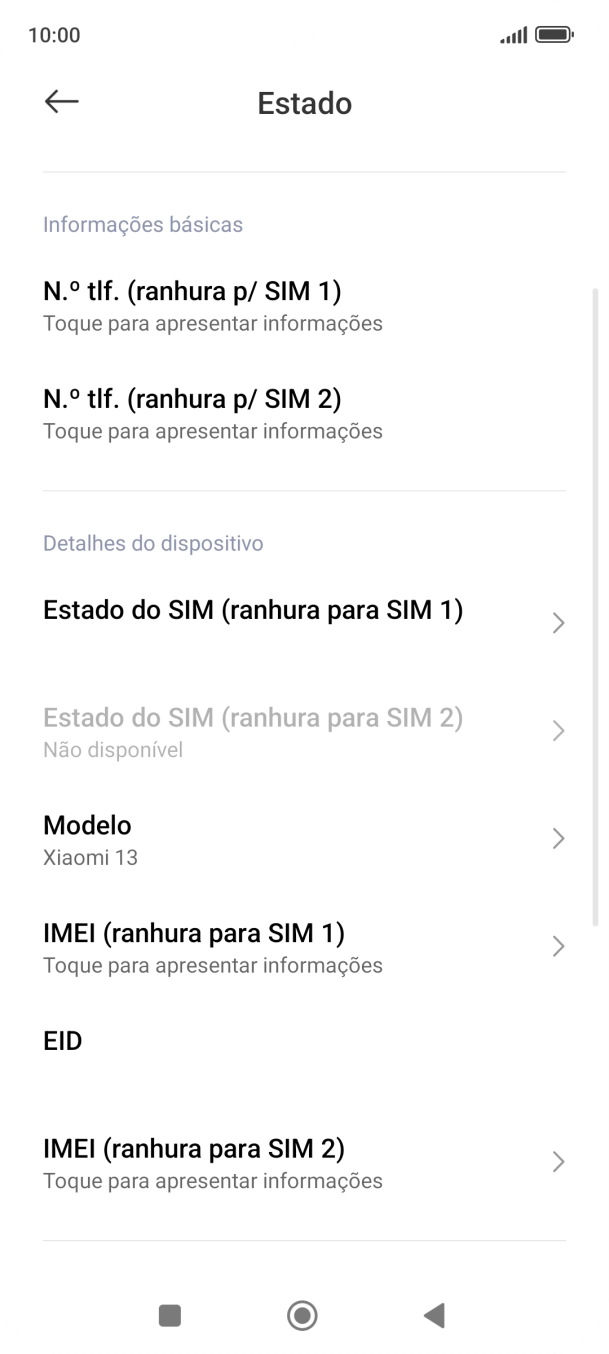 Prima IMEI (ranura para ‹sim›).