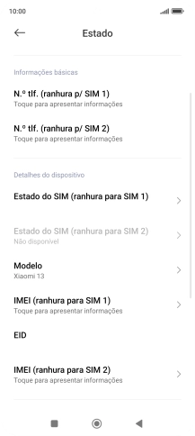 Prima IMEI (ranura para ‹sim›).
