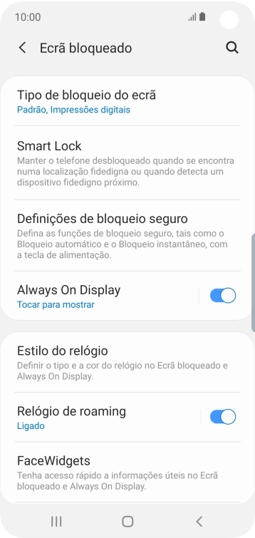 Prima Tipo de bloqueio do ecrã e introduza o código de bloqueio do telefone atual.