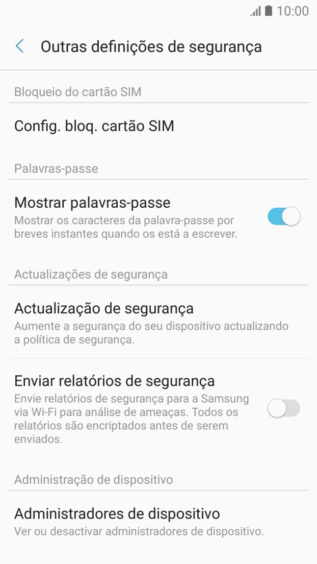Prima Config. bloq. cartão SIM.
