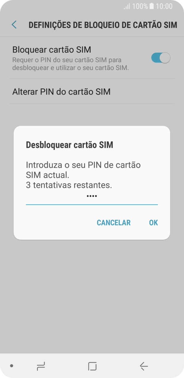 Introduza o seu código PIN e prima OK.