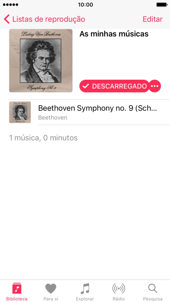 Vá até à categoria ou lista de reprodução pretendida e prima o ficheiro de música pretendido.
