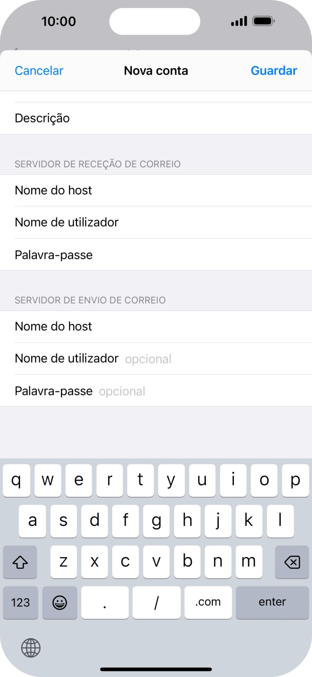 Prima Nome de utilizador e introduza o nome de utilizador da sua conta de e-mail na Vodafone.