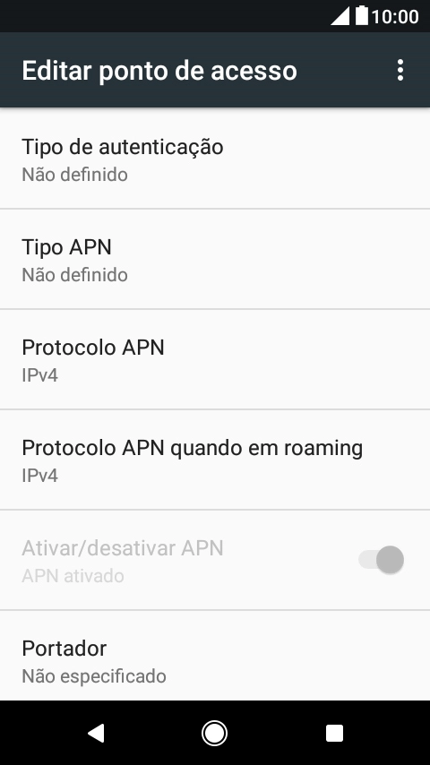 Prima Tipo de autenticação.