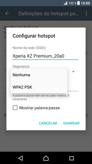 Prima WPA2 PSK para proteger o hotspot Wi-Fi com uma password.