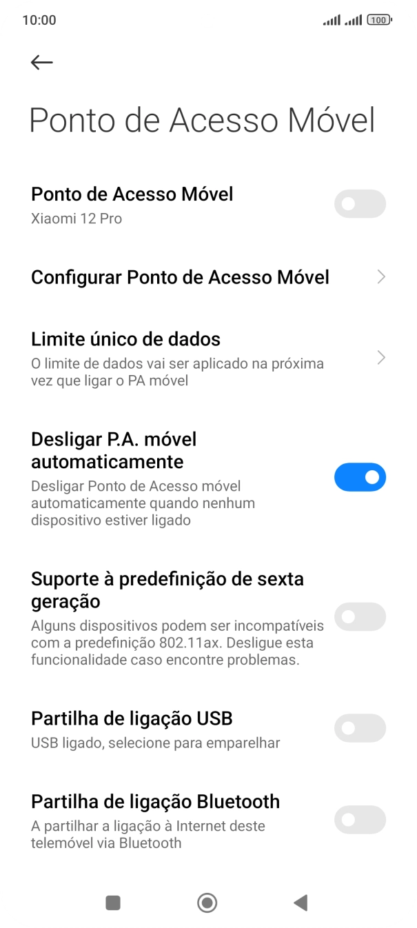 Prima Configurar Ponto de Acesso Móvel.