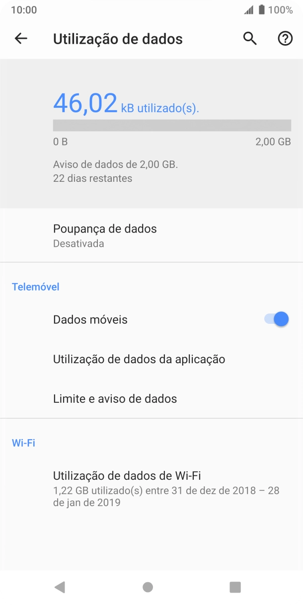 O consumo total de dados é agora mostrado no ecrã.