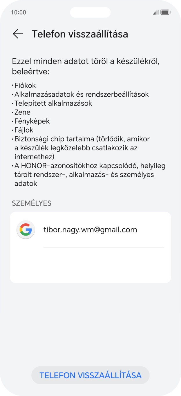 Válaszd a TELEFON VISSZAÁLLÍTÁSA lehetőséget.