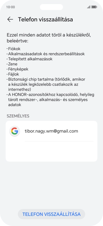 Válaszd a TELEFON VISSZAÁLLÍTÁSA lehetőséget.