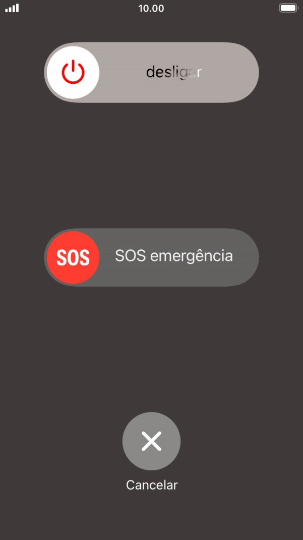 Prima o ícone para desligar e arraste-o para a direita.