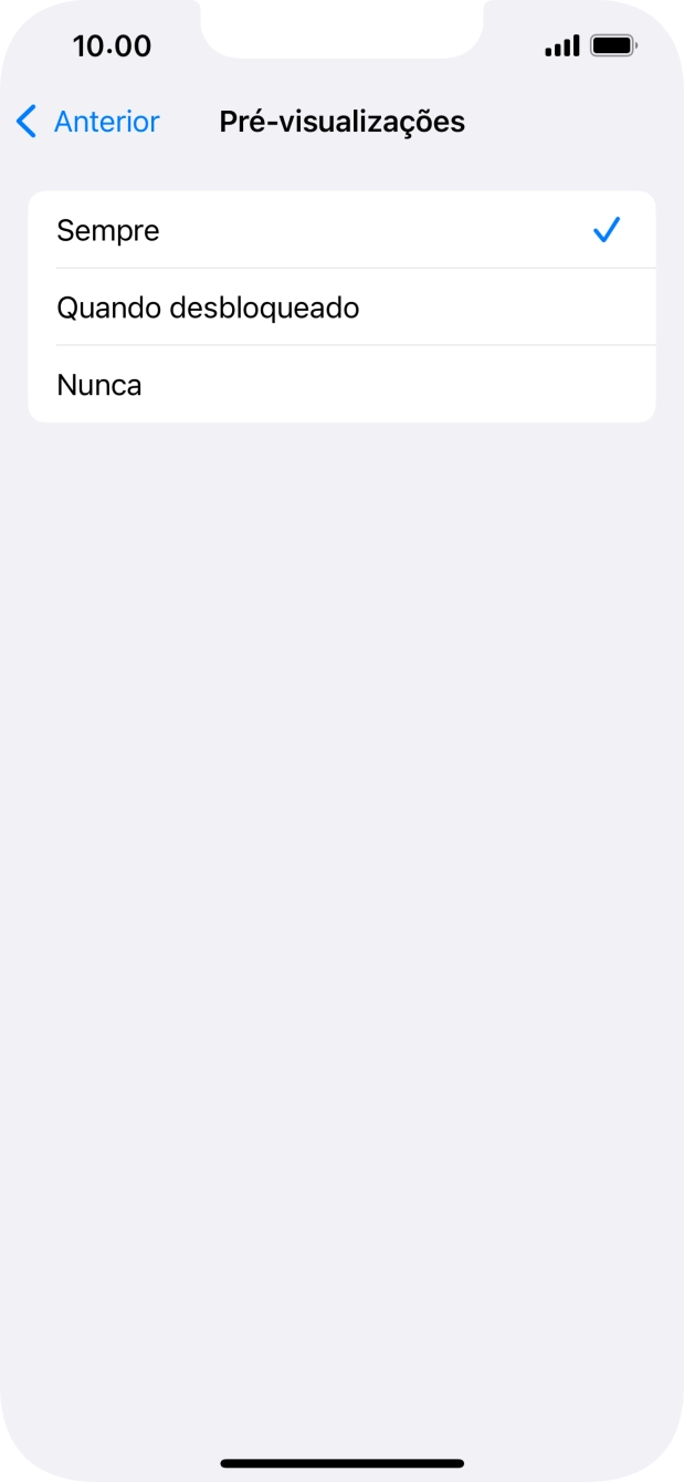 Para escolher a pré-visualização de notificações no ecrã bloqueado, prima Sempre.