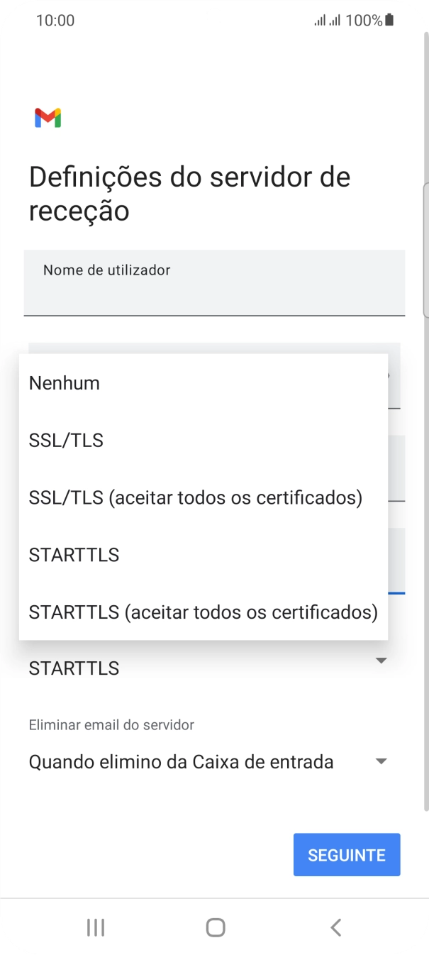 Prima SSL/TLS para ativar a função.