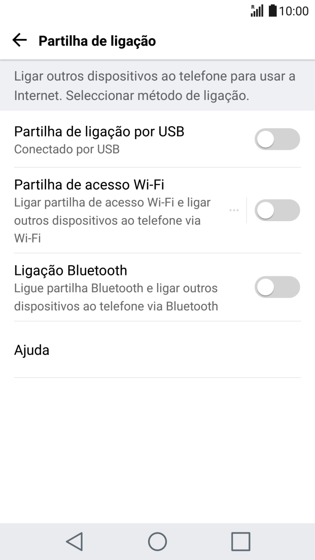 Prima Partilha de acesso Wi-Fi para ativar a função. É estabelecida automaticamente uma ligação do computador à Internet através do telefone.
