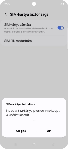 Írd be a PIN-kódot, és válaszd az OK lehetőséget.