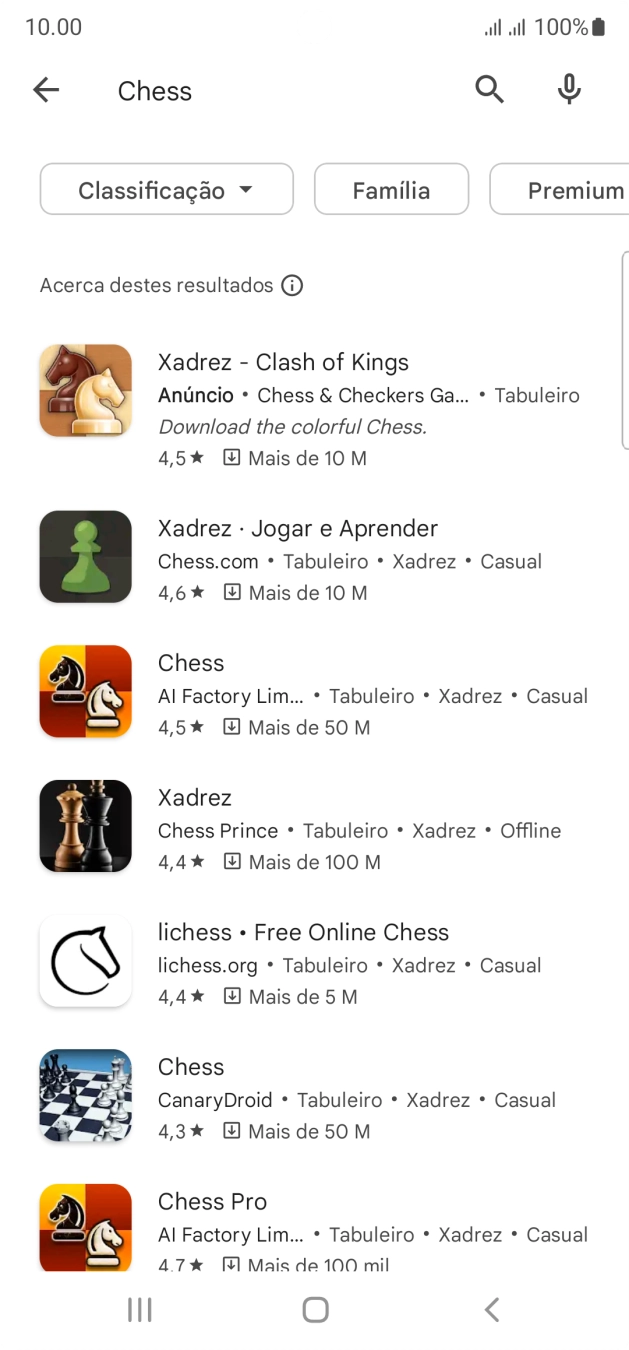 Prima a app pretendida.