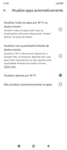 Para ativar a atualização automática de apps via redes móveis, prima o campo junto a 