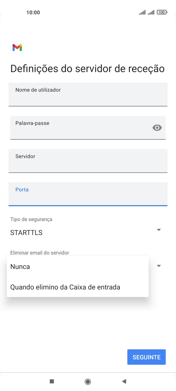 Prima Nunca para manter os e-mails no servidor quando estes são apagados no telefone.