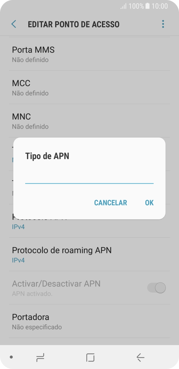 Introduza default e prima OK.