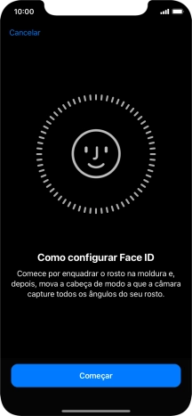 Prima Começar e siga as indicações no ecrã para estabelecer um código de reconhecimento facial (Face ID).