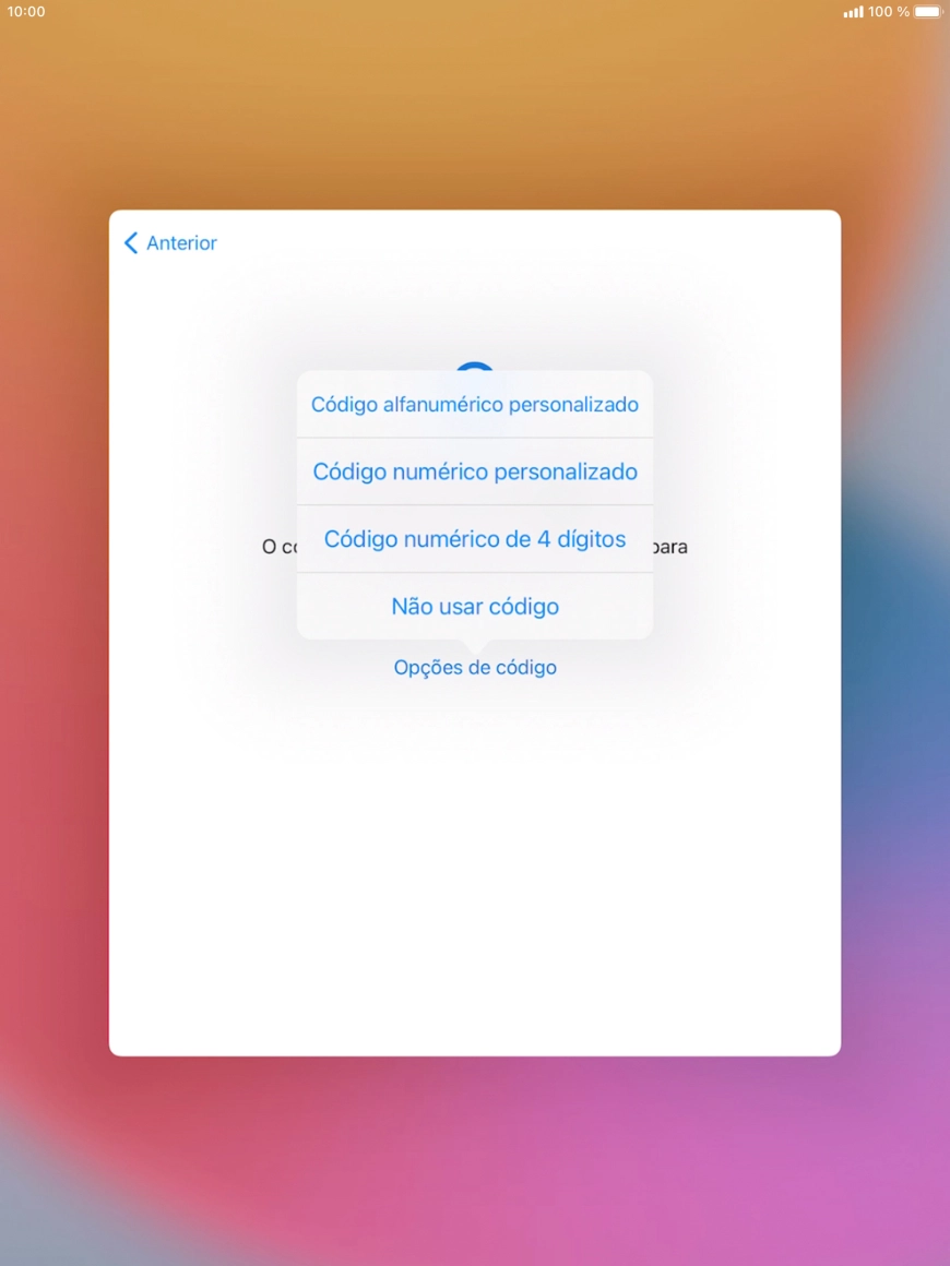 Siga as indicações no ecrã para ativar a utilização do código de bloqueio ou prima Não usar código.