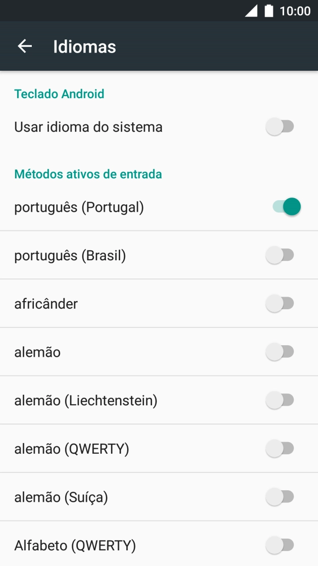 Prima o idioma pretendido para o adicionar.