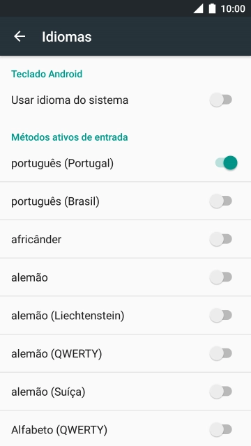 Prima o idioma pretendido para o adicionar.