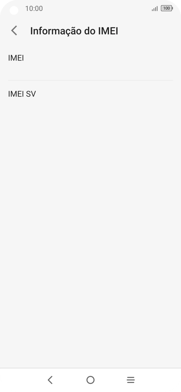 O código IMEI é mostrado no ecrã.