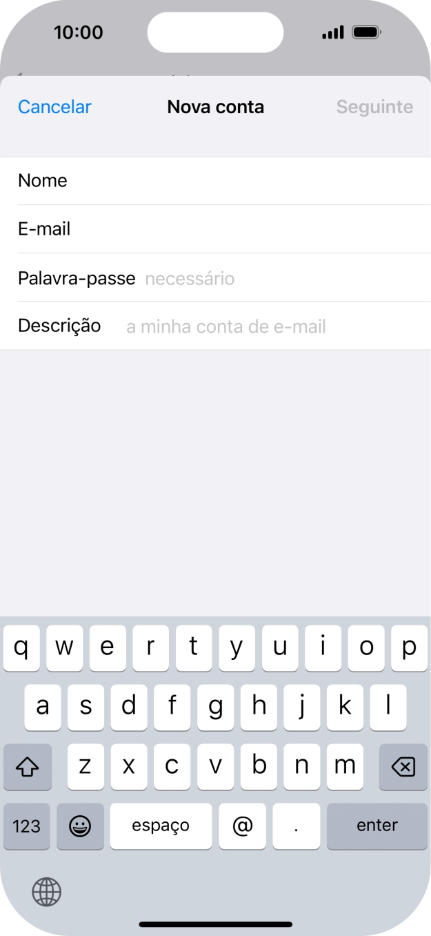 Prima Palavra-passe e introduza a password da sua conta de e-mail na Vodafone.
