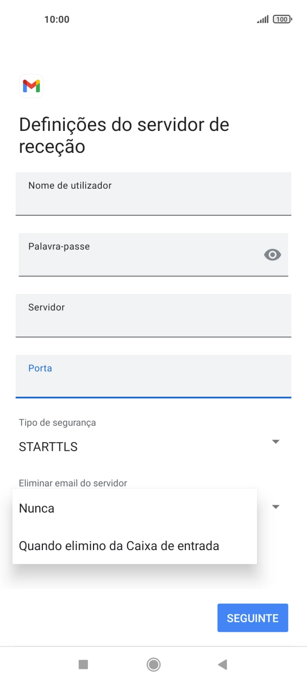 Prima Nunca para manter os e-mails no servidor quando estes são apagados no telefone.
