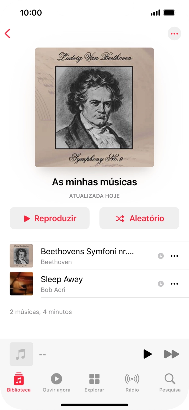 Vá até à categoria ou lista de reprodução pretendida e prima o ficheiro de música pretendido.