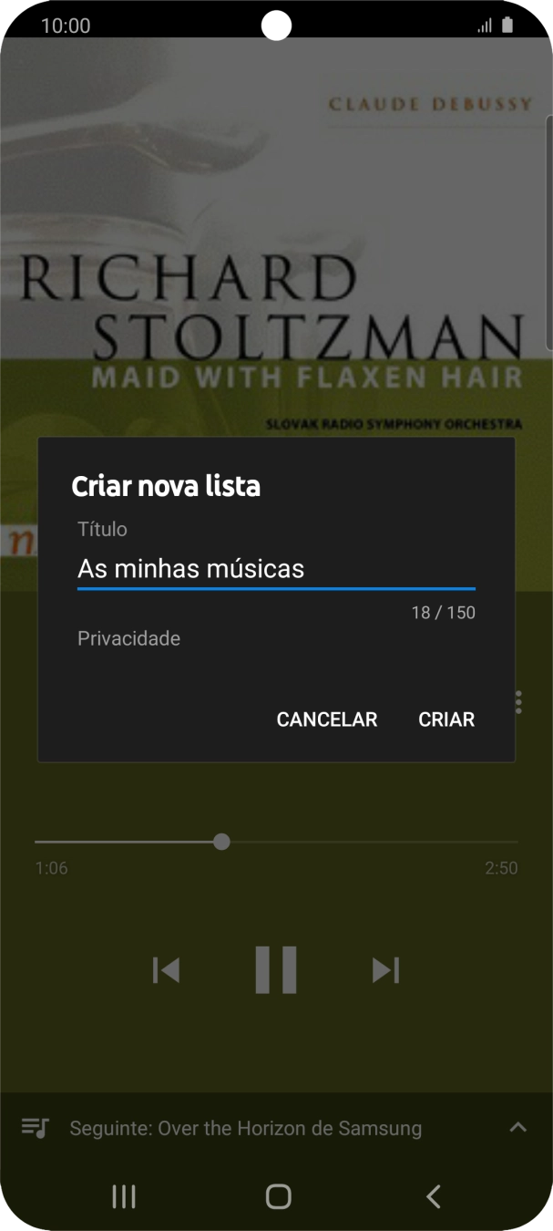 Introduza o nome pretendido para a lista de reprodução e prima CRIAR.